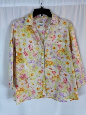 Talbots Casual Floral Button-Front Shirt - Pastel Multi size: L